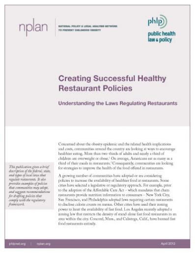 Creating Successful Healthy Restaurant Policies Cover