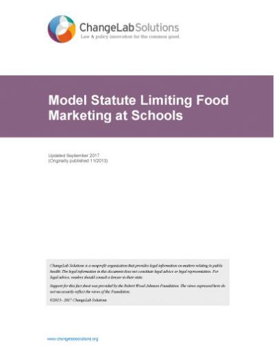 Model Statute Limiting Food Marketing at Schools Cover