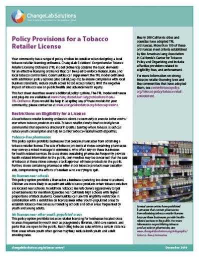 Policy Provisions for a Tobacco Retailer License Cover