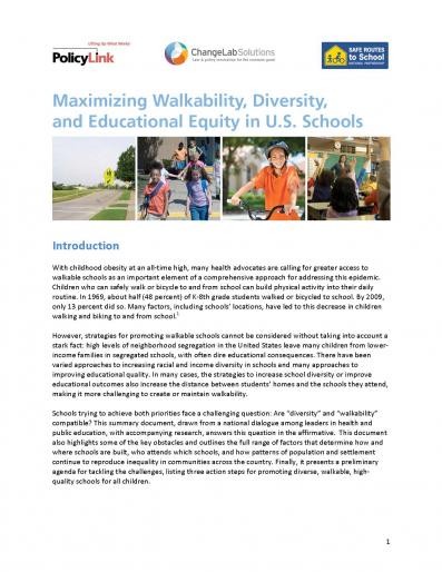 Maximizing Walkability, Diversity, and Educational Equity in U.S. Schools